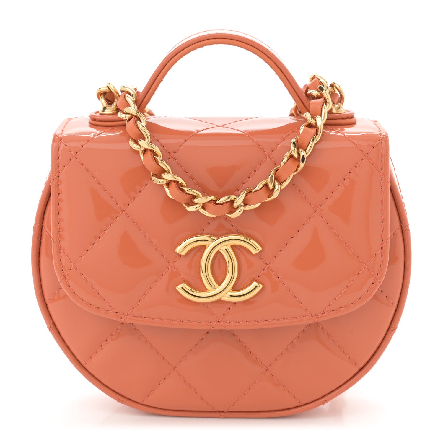 Chanel Patent Quilted Mini Top Handle Crossbody Flap Orange 1 of 11