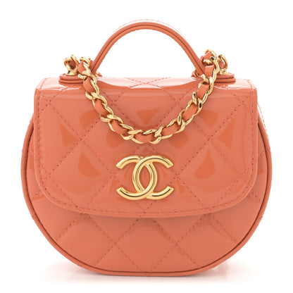 Chanel Patent Quilted Mini Top Handle Crossbody Flap Orange 1 of 11