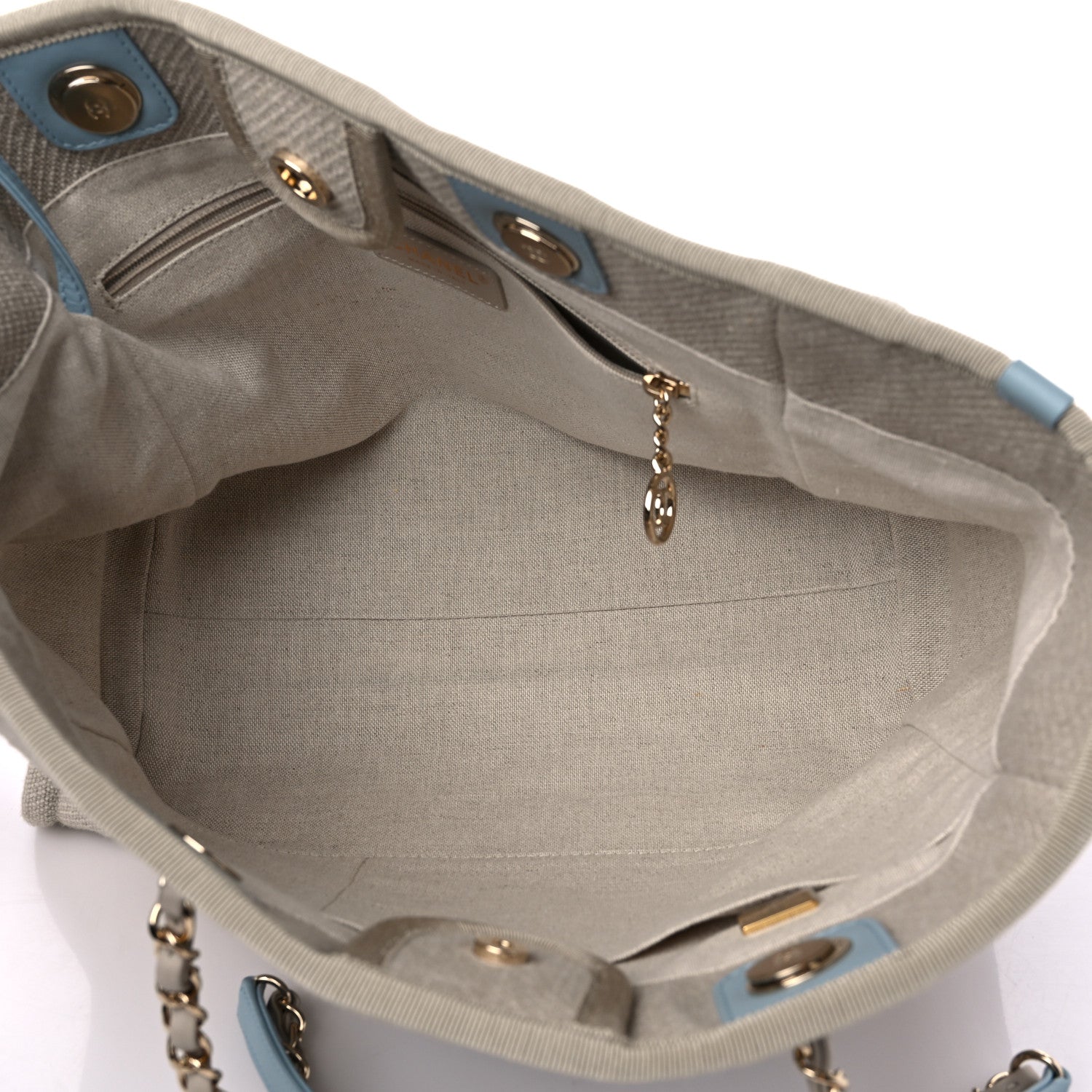 Chanel Mixed Fibers Small Deauville Tote Blue Beige 6 of 12