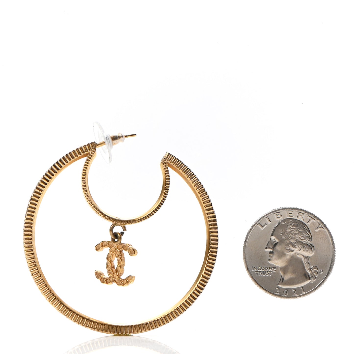 Crystal CC Drop Hoop Earrings Gold
