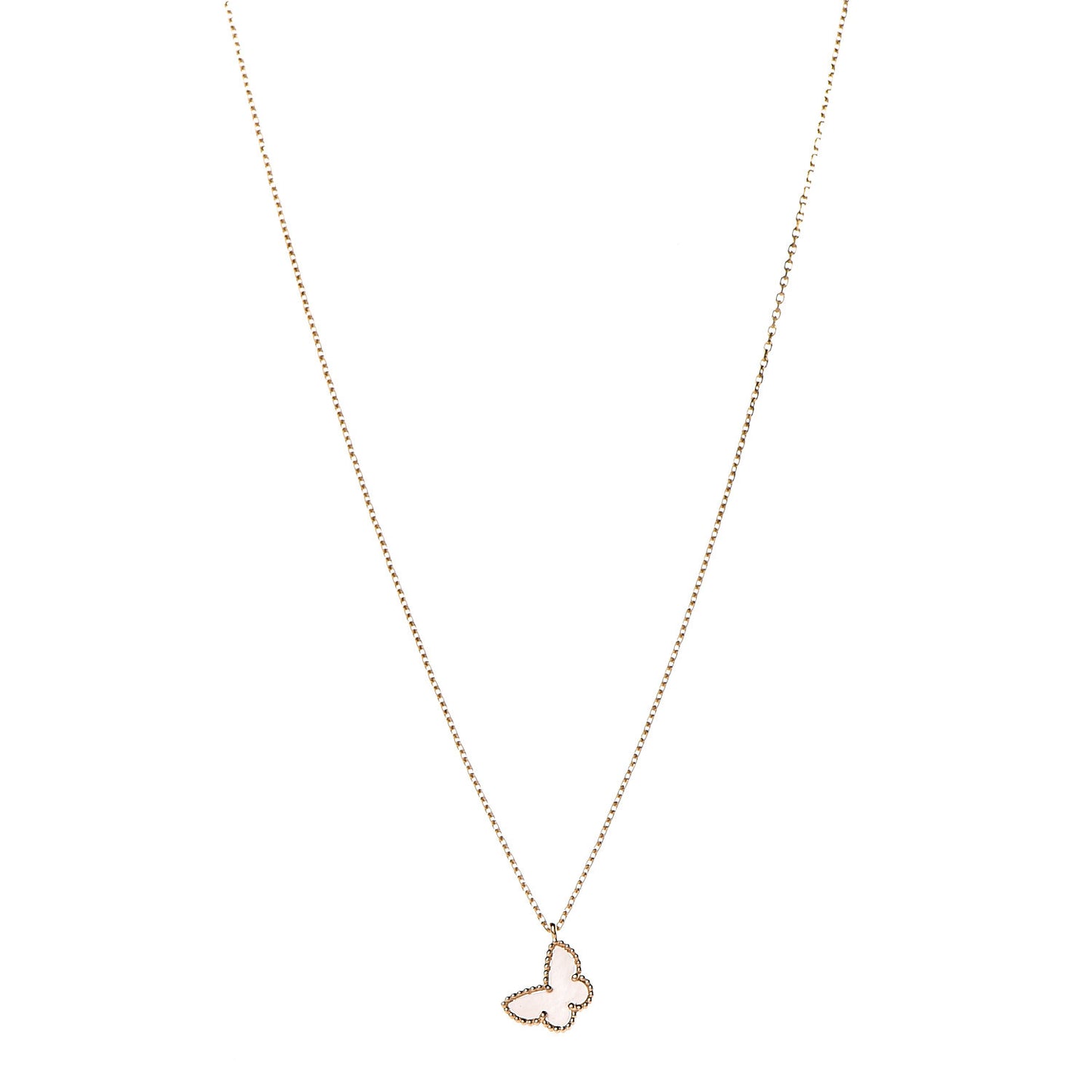 18K Yellow Gold Mother of Pearl Sweet Alhambra Butterfly Pendant Necklace