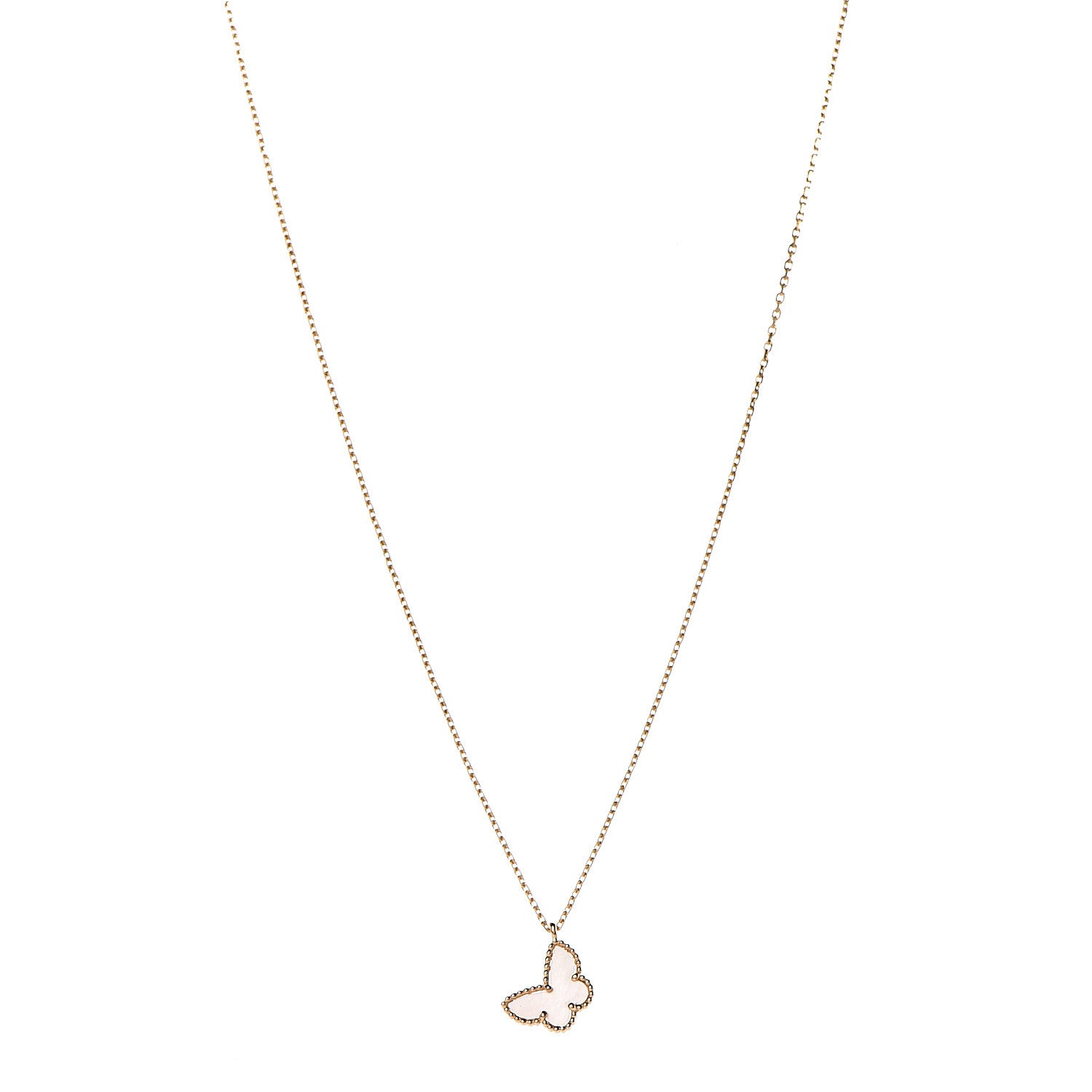 Van Cleef & Arpels 18K Yellow Gold Mother of Pearl Sweet Alhambra Butterfly Pendant Necklace 1 of 8