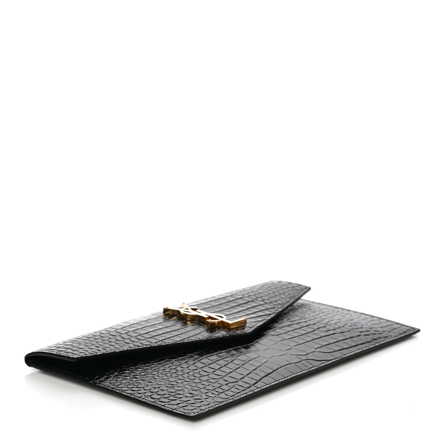 Calfskin Crocodile Embossed Uptown Monogram Clutch Black