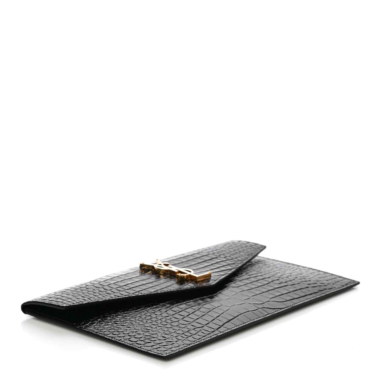 Saint Laurent Calfskin Crocodile Embossed Uptown Monogram Clutch Black 4 of 10