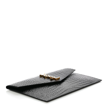 Saint Laurent Calfskin Crocodile Embossed Uptown Monogram Clutch Black 4 of 10