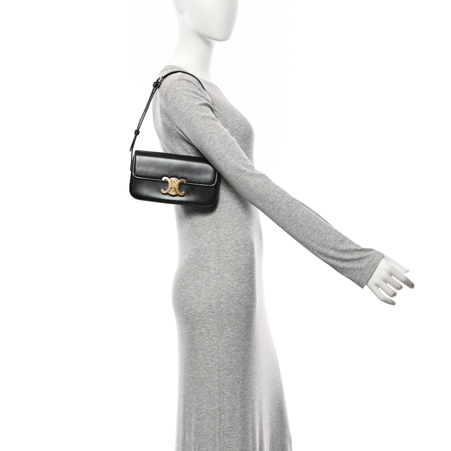 Shiny Calfskin Triomphe Shoulder Bag Black