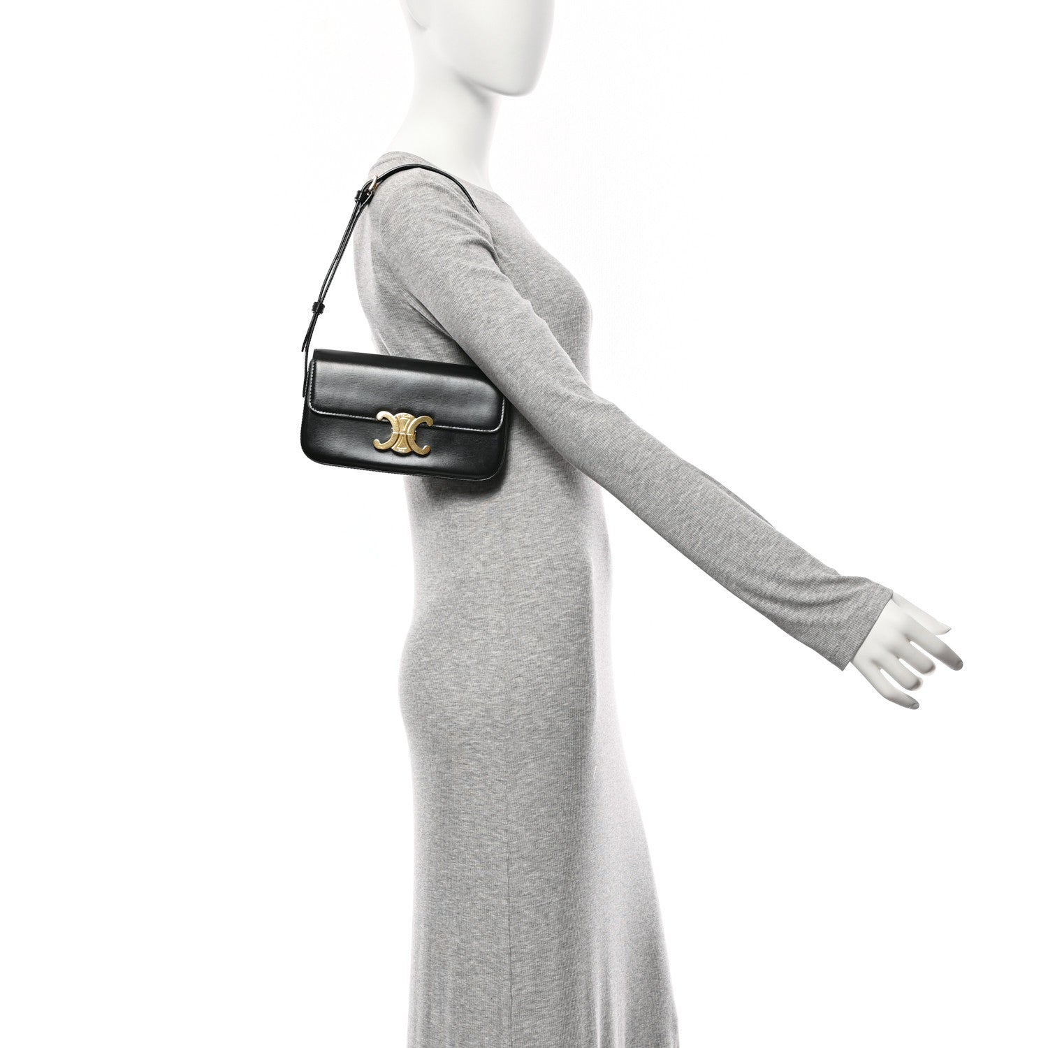 Celine Shiny Calfskin Triomphe Shoulder Bag Black 2 of 11