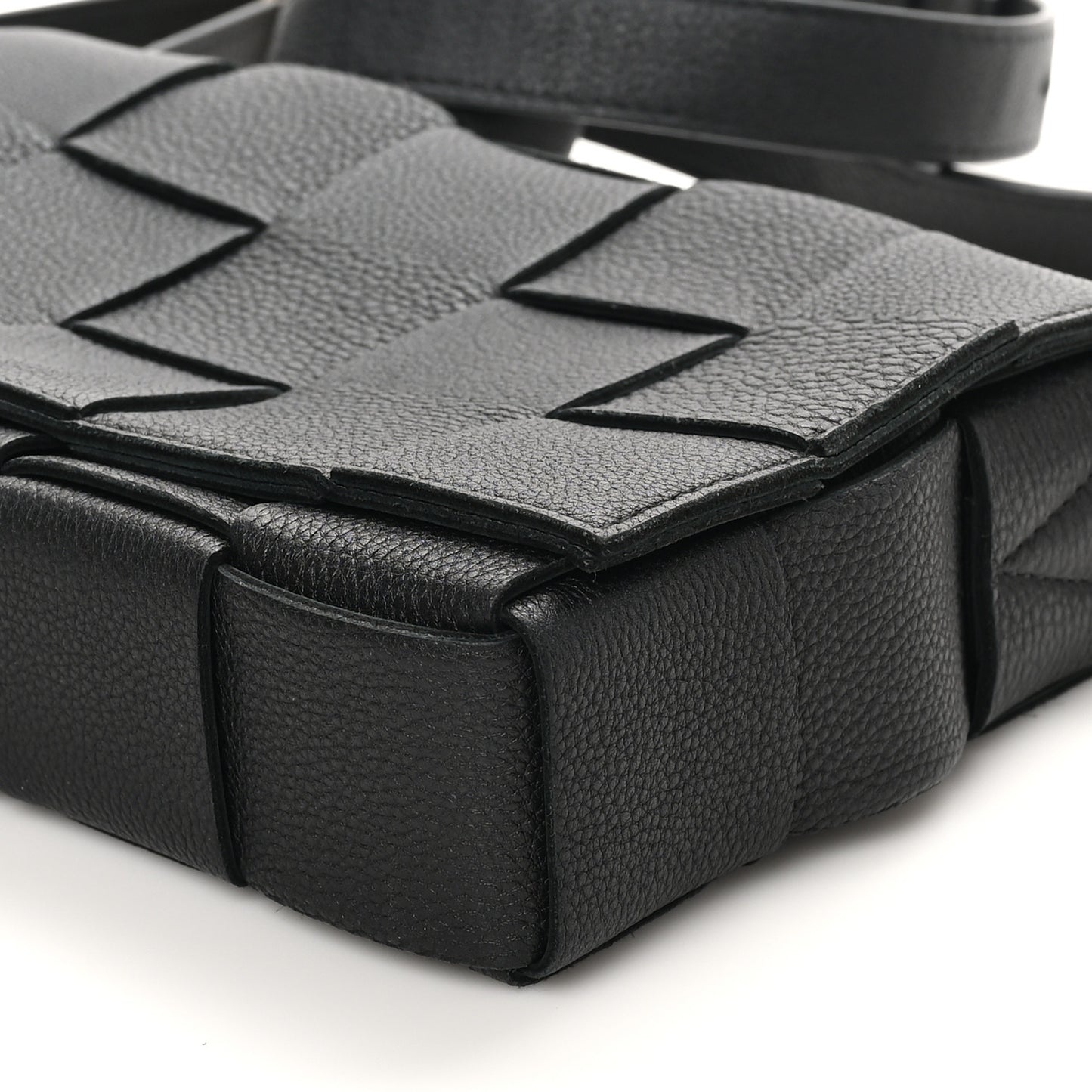 Grained Calfskin Maxi Intrecciato Cassette Crossbody Bag Black