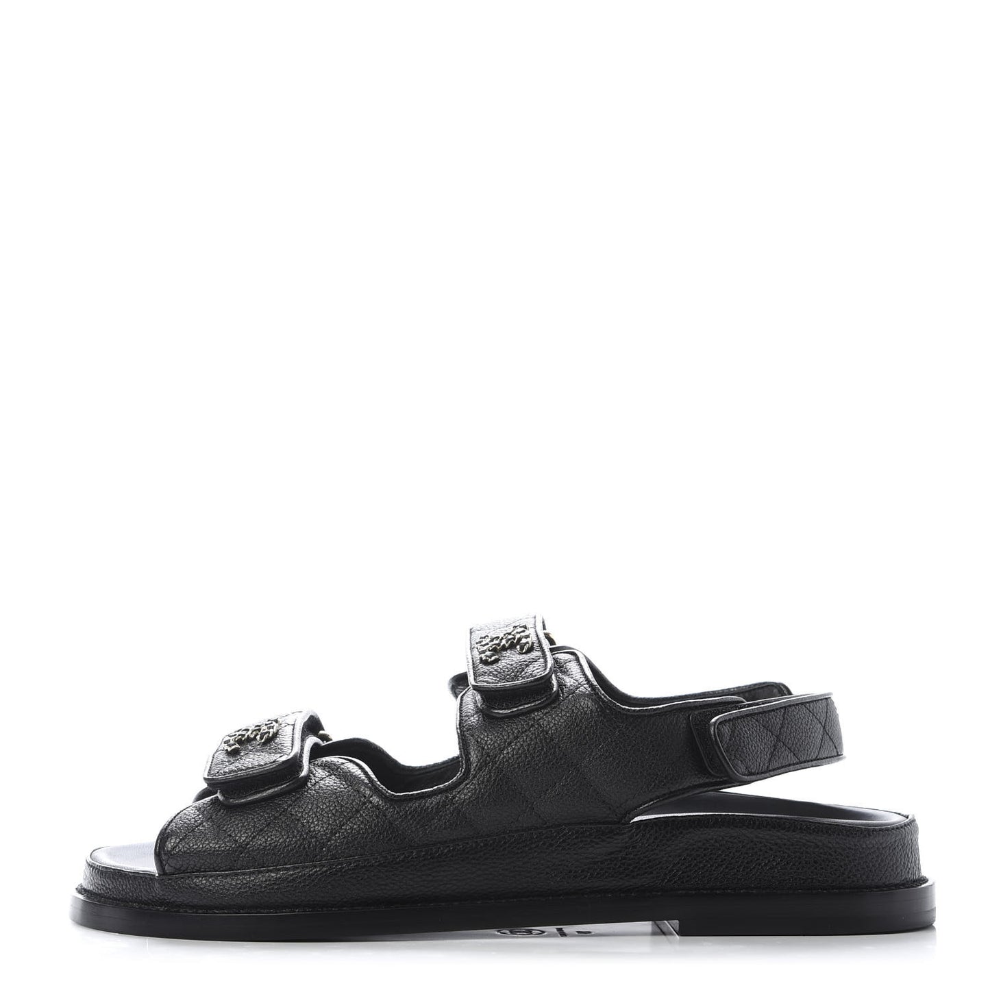 Grained Calfskin Velcro Dad Sandals 39 Black