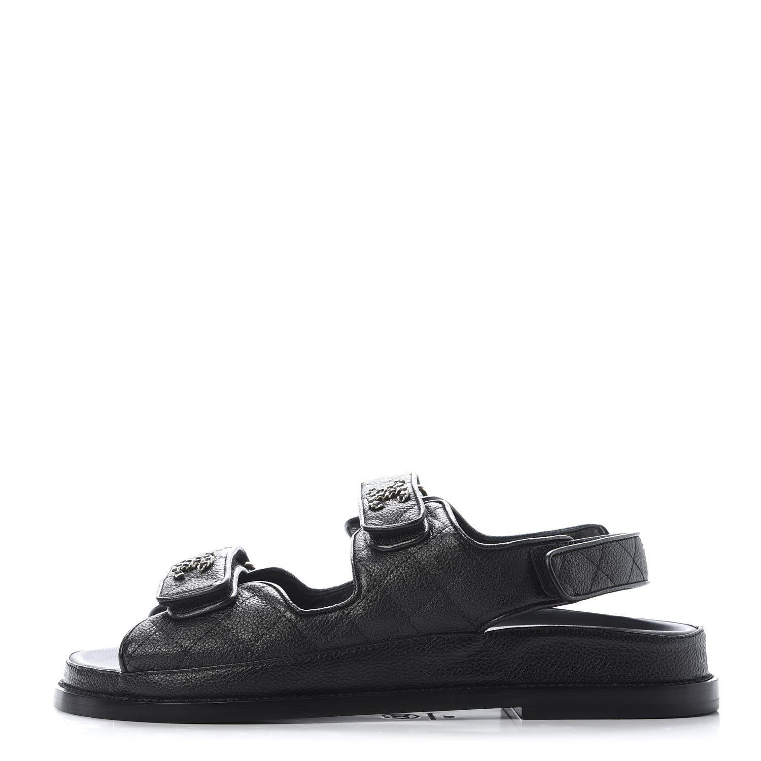 Chanel Grained Calfskin Velcro Dad Sandals 39 Black 1 of 10