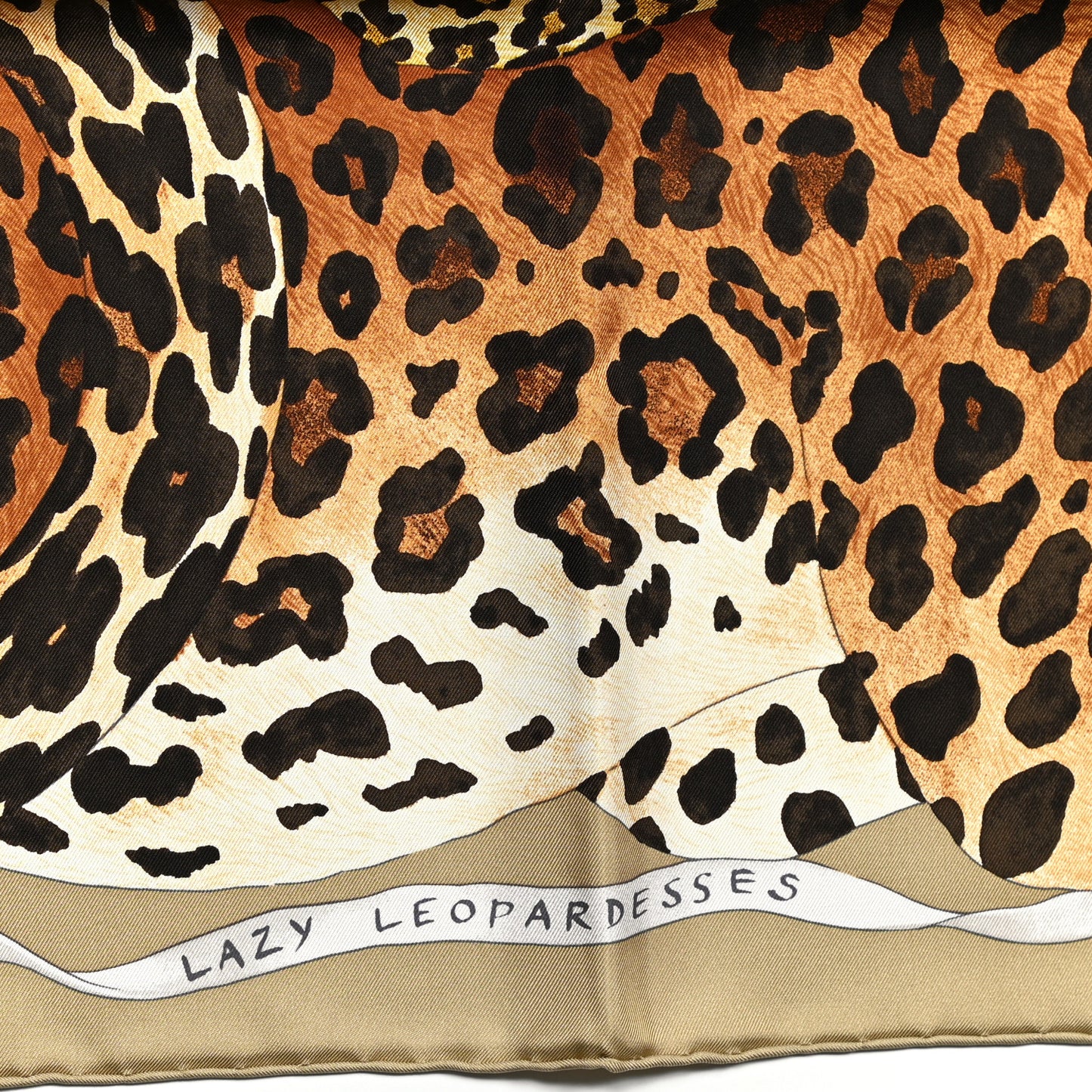 Silk Twill Lazy Leopardesses Scarf 90 Camel Anthracite