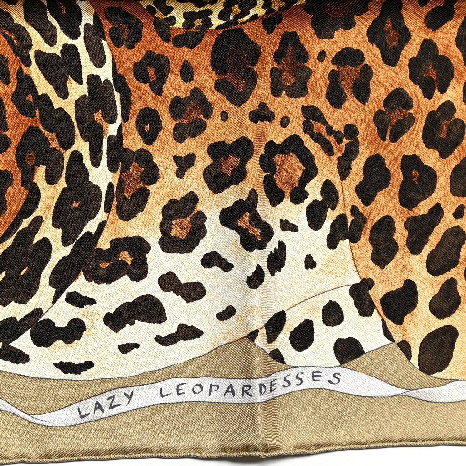 Hermes Silk Twill Lazy Leopardesses Scarf 90 Camel Anthracite 3 of 6