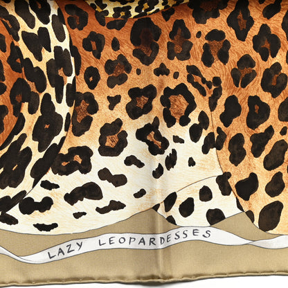 Hermes Silk Twill Lazy Leopardesses Scarf 90 Camel Anthracite 3 of 6