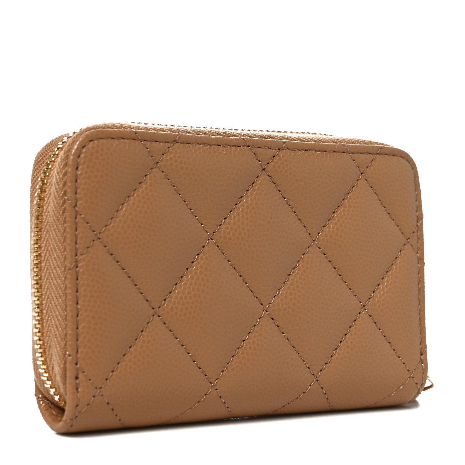 Chanel Caviar Quilted Zip Around Coin Purse Beige 3 of 8