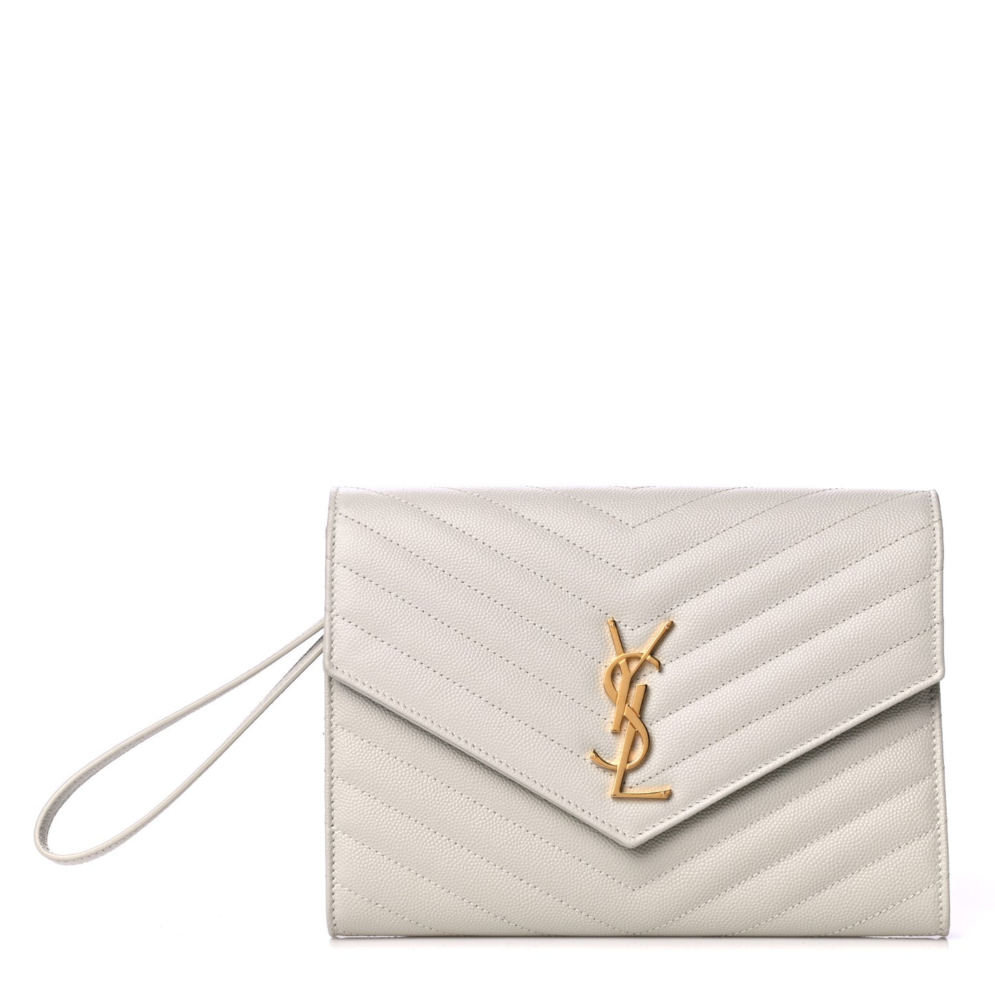 Grain De Poudre Matelasse Chevron Monogram Envelope Clutch Blanc Vintage