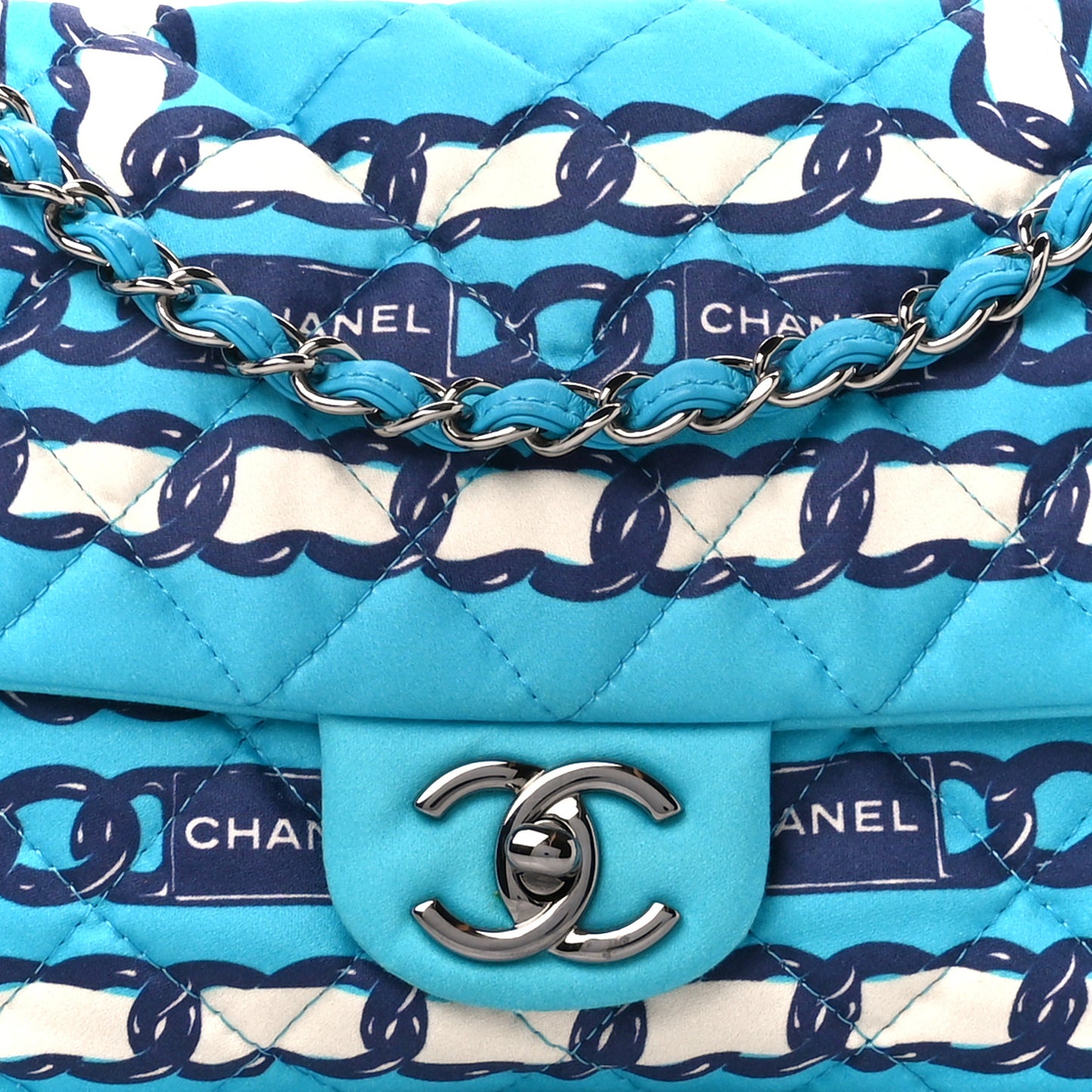 Silk Chain Printed Medium Single Flap Blue