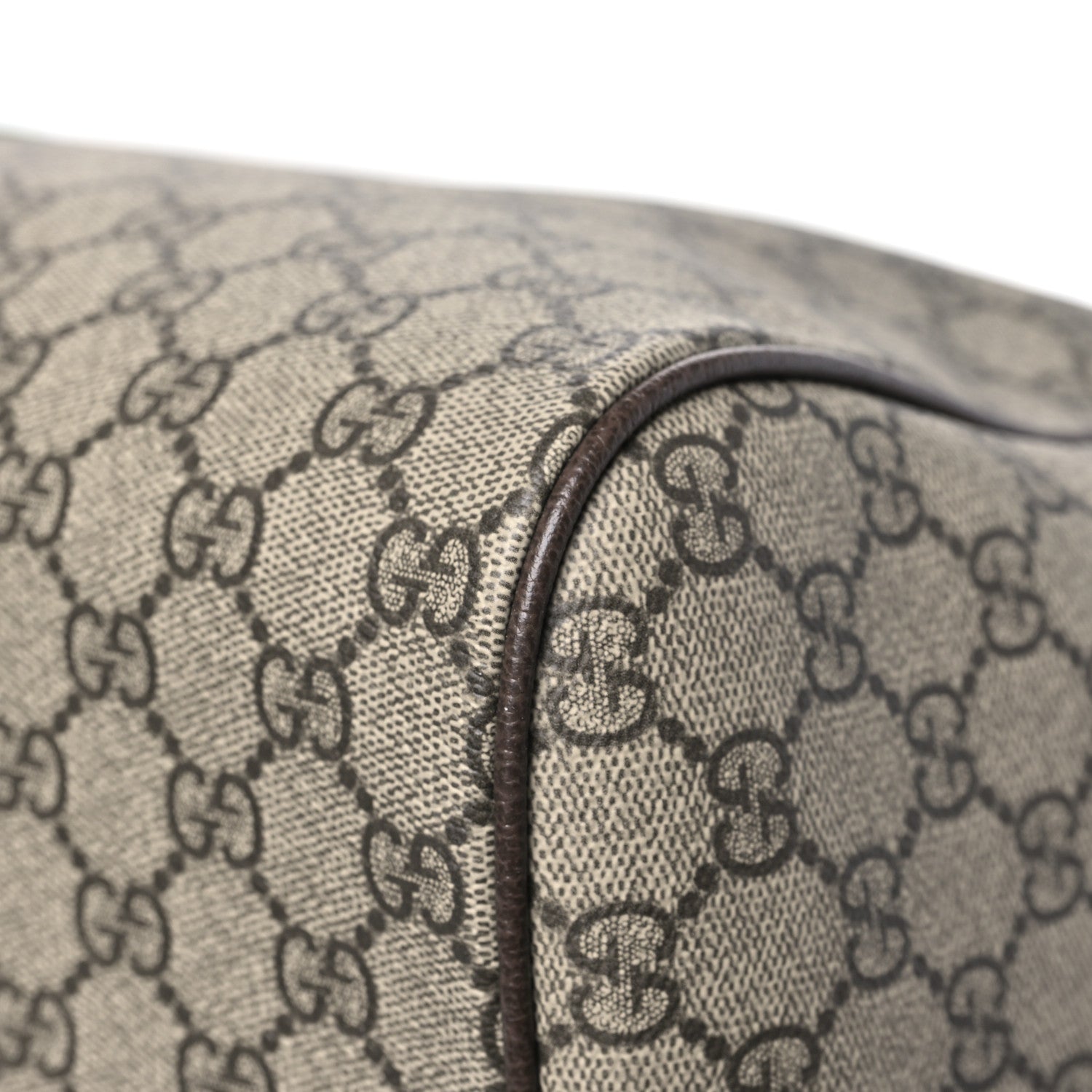 Gucci GG Supreme Monogram Textured Dollar Calfskin Web Medium Savoy Duffle Bag Beige Dark Brown 10 of 10