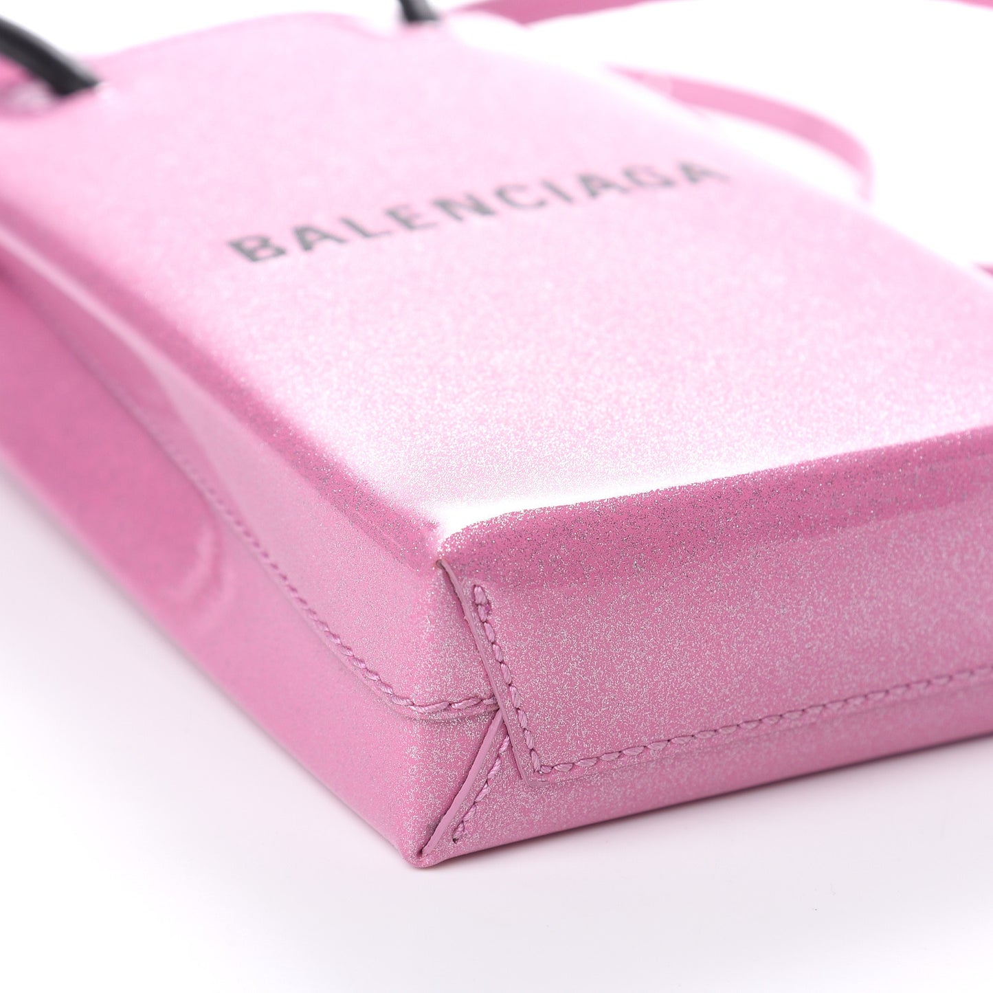 Varnished Glitter Calfskin Logo Shopping Phone Holder Bag Old Rose