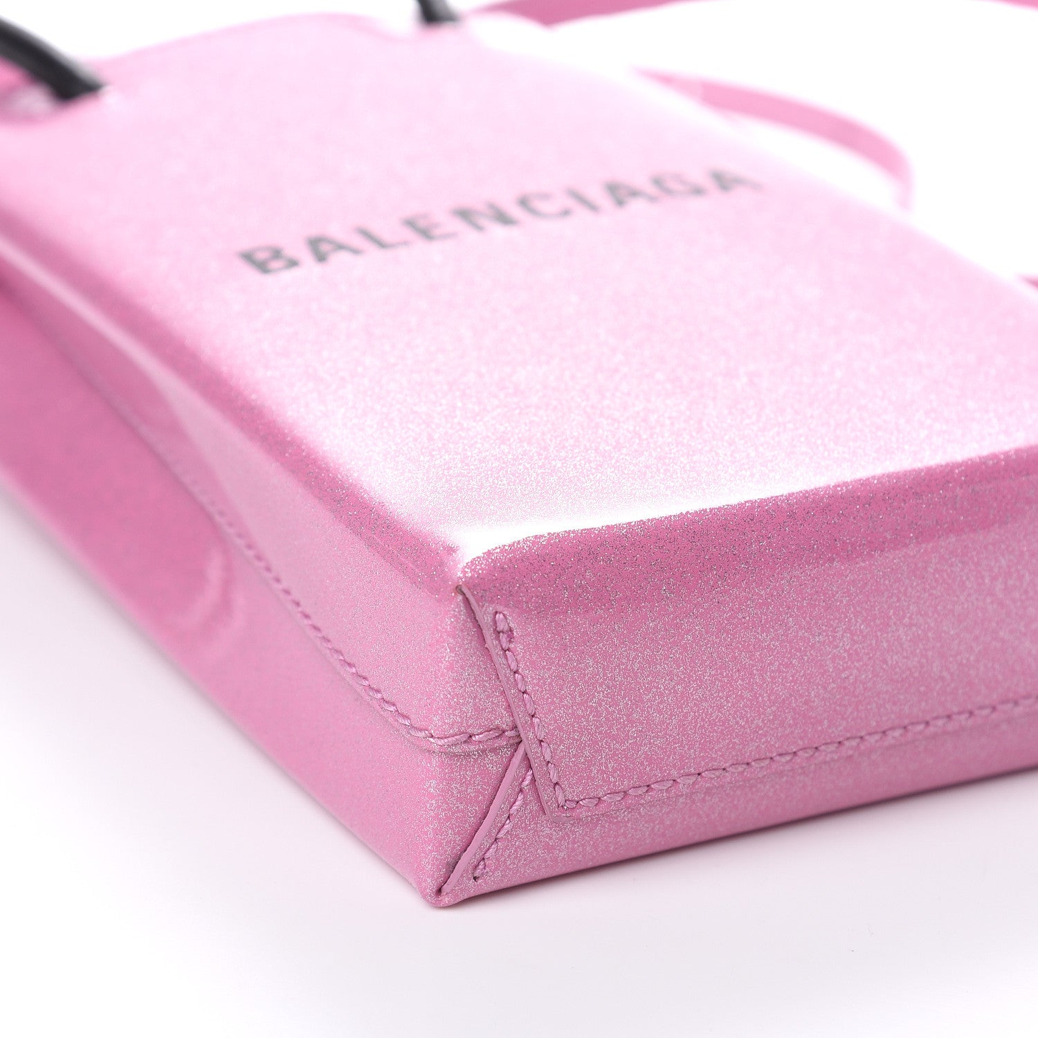 Balenciaga Varnished Glitter Calfskin Logo Shopping Phone Holder Bag Old Rose 7 of 9