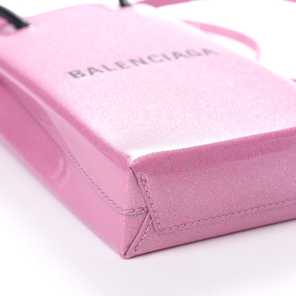 Balenciaga Varnished Glitter Calfskin Logo Shopping Phone Holder Bag Old Rose 7 of 9