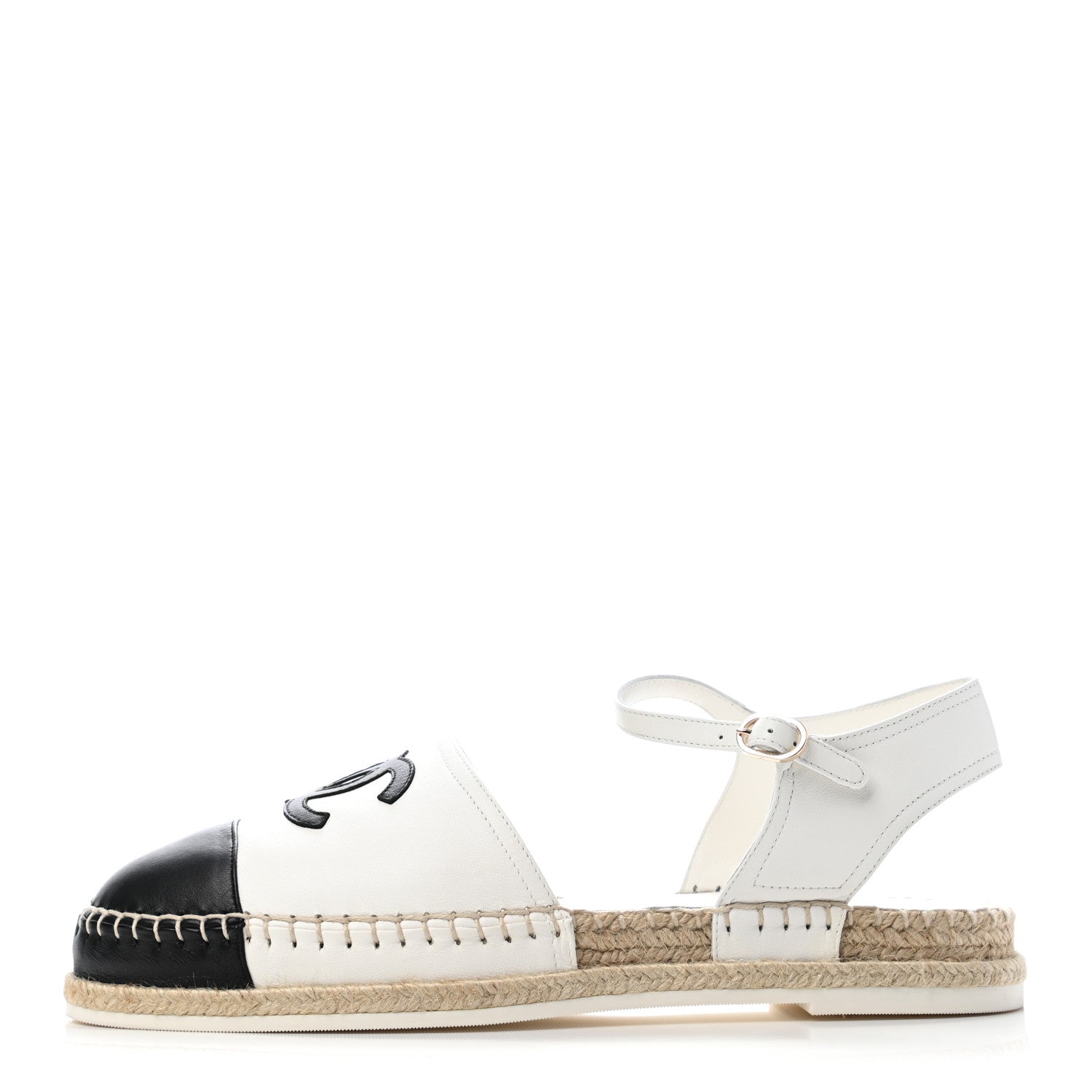 Chanel Lambskin Cap Toe CC Espadrille Sandals 42 White Black 1 of 7