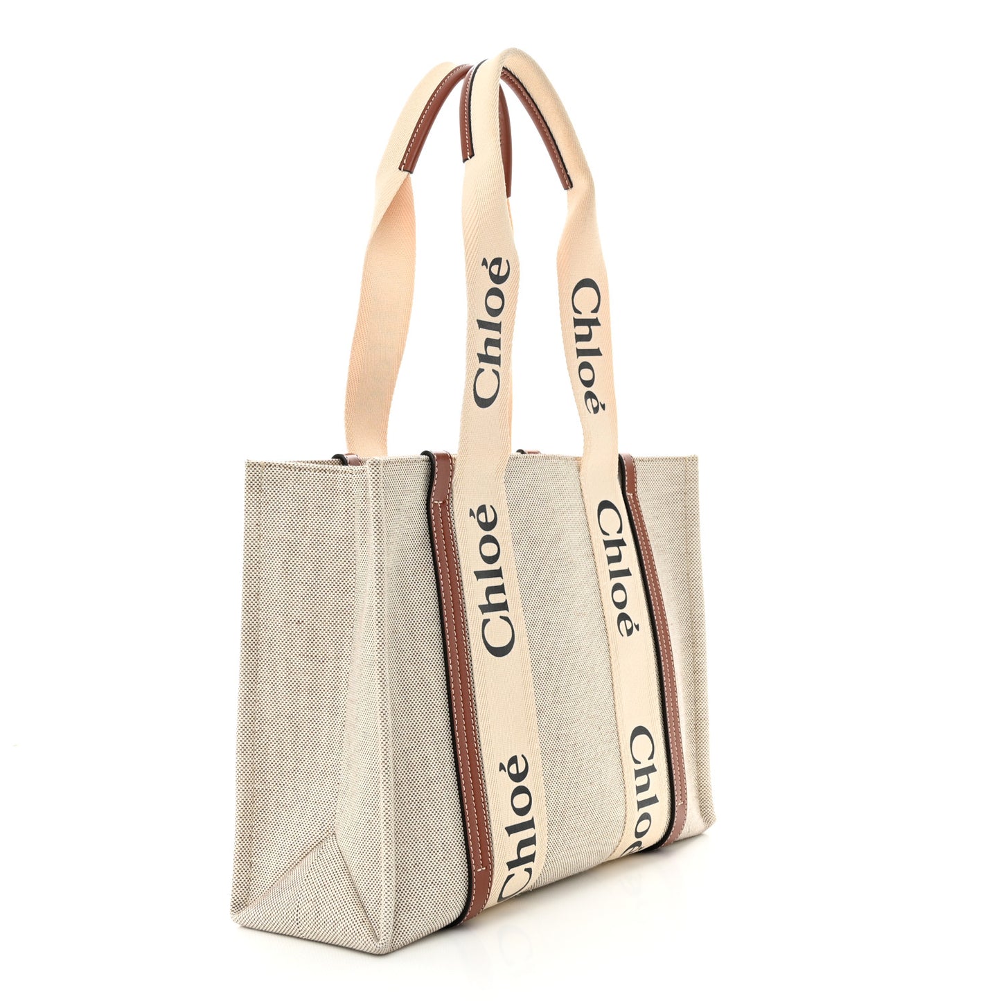 Cotton Calfskin Medium Woody Ribbon Tote White Brown