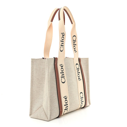 Chloe Cotton Calfskin Medium Woody Ribbon Tote White Brown 3 of 10