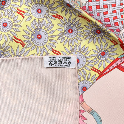 Hermes Silk Voyage En Etoffes Scarf 90 Rose Pale Saumon Jaune Pale 2 of 3