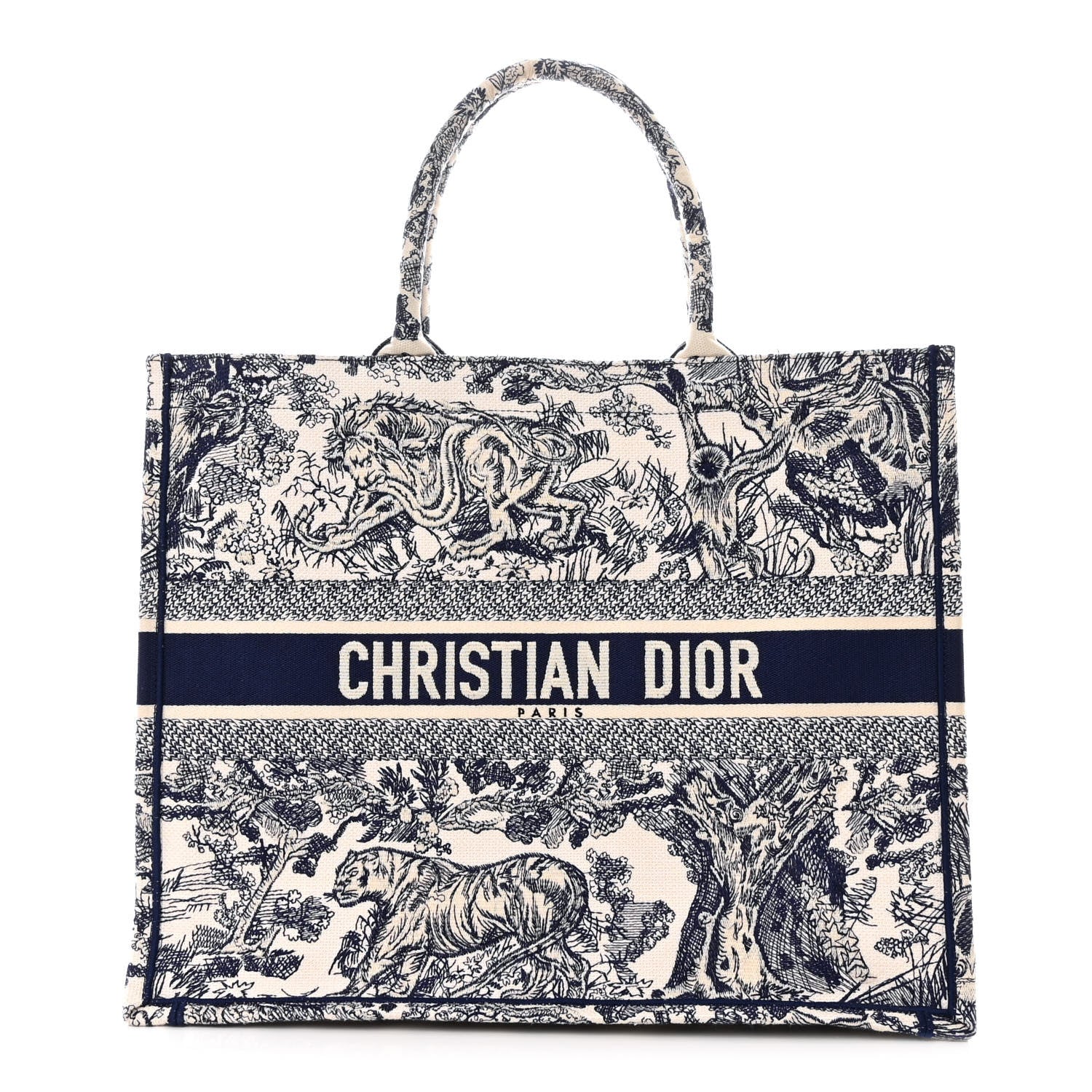 Christian Dior Canvas Embroidered Large Dioriviera Toile De Jouy Book Tote Blue 1 of 13