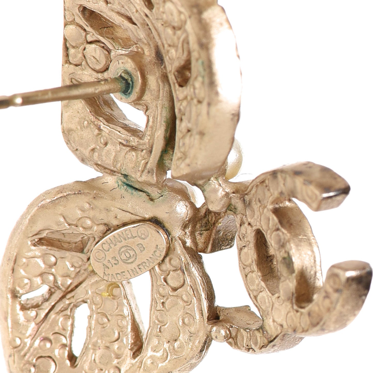 Crystal Pearl CC Leaf Earrings Gold