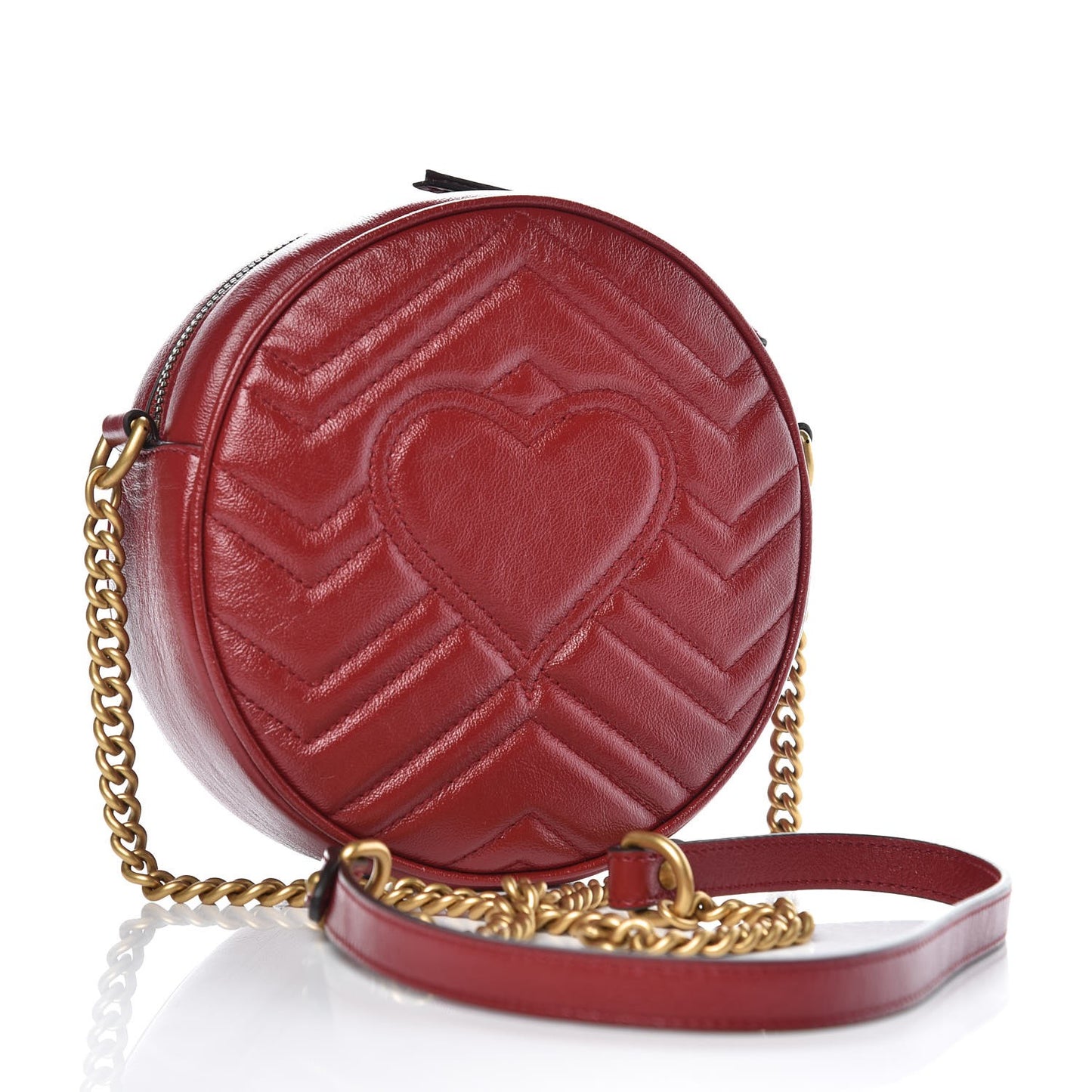 Glazed Calfskin Matelasse Heart Mini GG Marmont Round Shoulder Bag Romantic Cerise