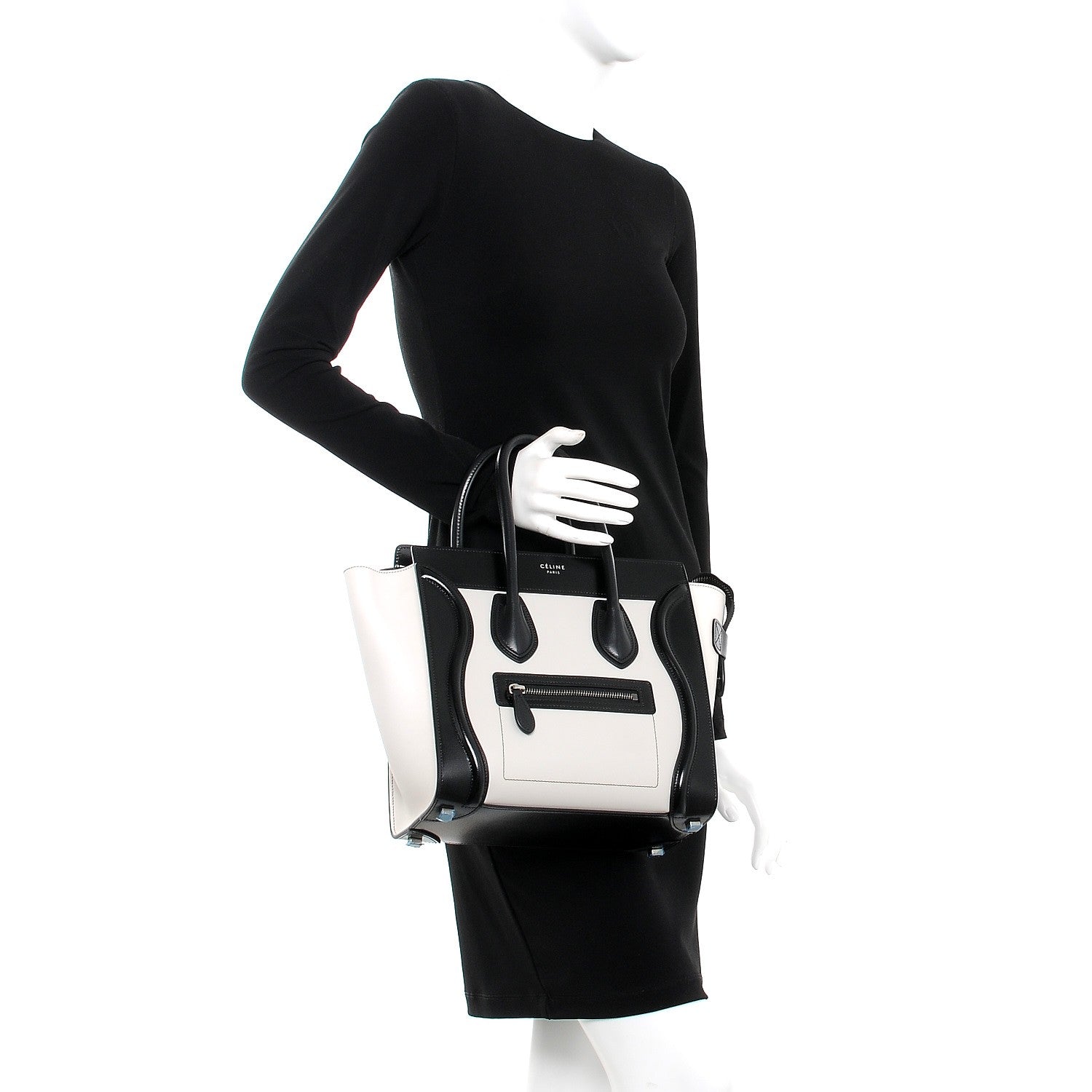 Celine Sleek Calfskin Micro Bi-Color Luggage Black White 2 of 8