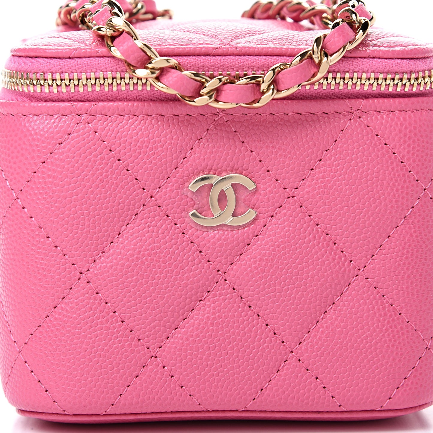 Caviar Quilted Mini Vanity Case With Chain Pink