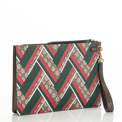 Gucci GG Supreme Monogram Chevron Medium Documents Holder Beige Green Red New Acero 3 of 7