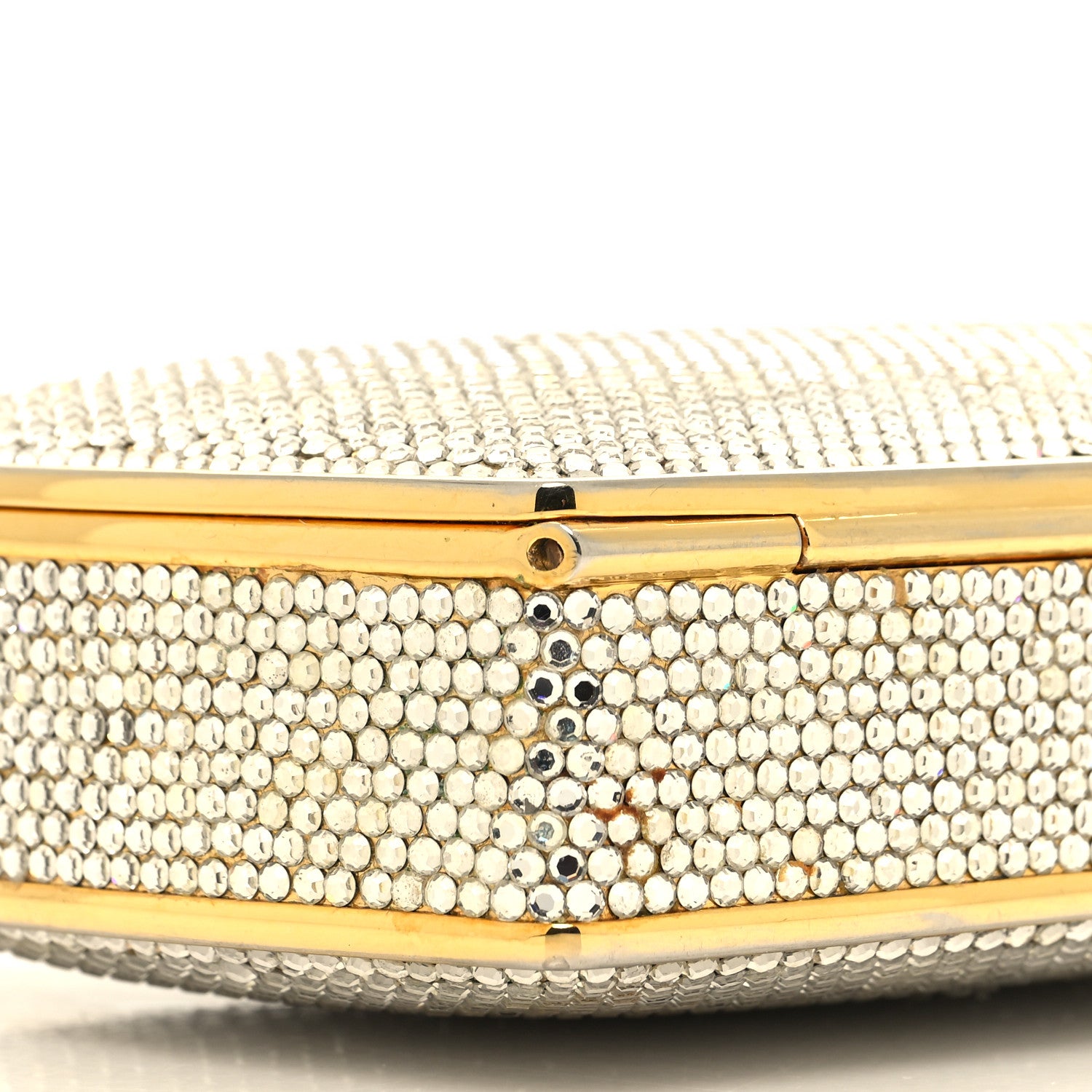 Judith Leiber Swarovski Crystal Minaudiere Clutch Gold Silver 9 of 11
