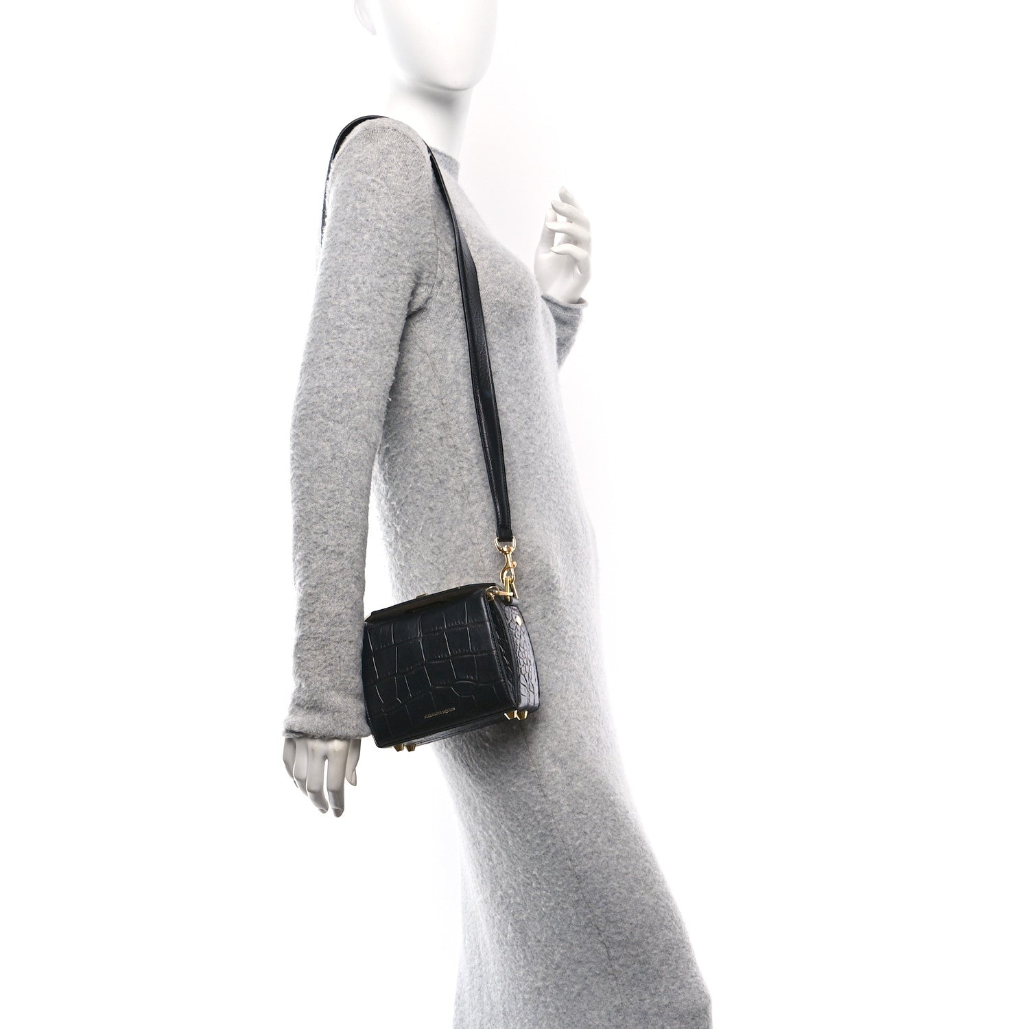 Alexander McQueen Calfskin Crocodile Embossed Box Shoulder Bag 19 Black 2 of 10