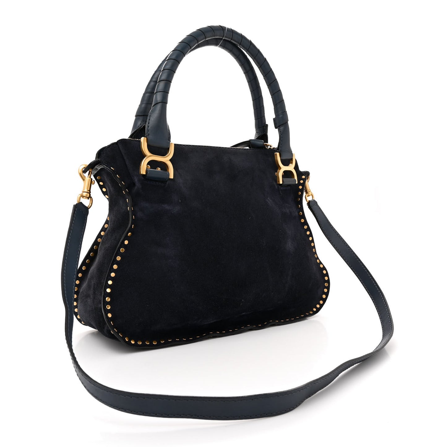 Suede Calfskin Braided Medium Marcie Satchel Navy