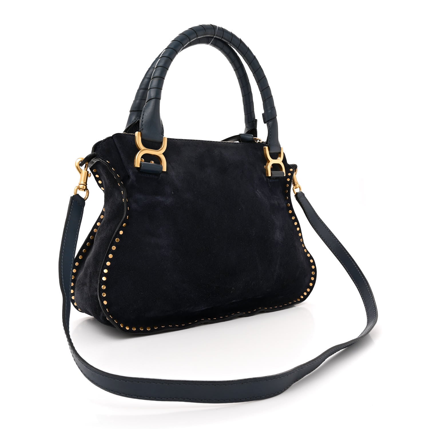 Chloe Suede Calfskin Braided Medium Marcie Satchel Navy 3 of 15