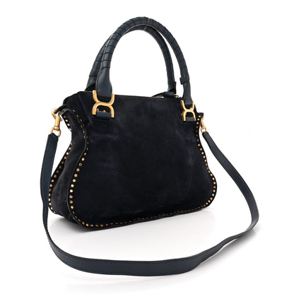Chloe Suede Calfskin Braided Medium Marcie Satchel Navy 3 of 15