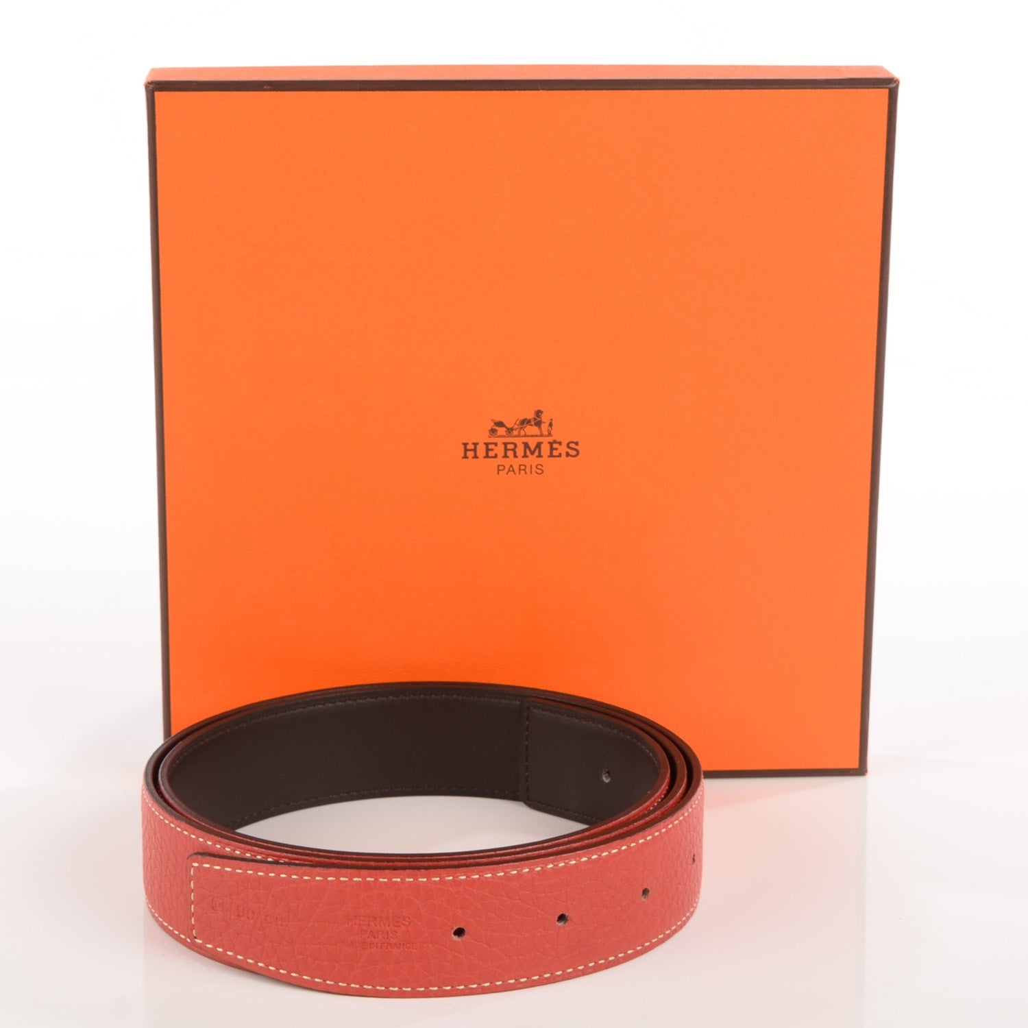 Hermes Togo Chamonix 32mm Belt Strap 90 Sanguine Chocolate 4 of 5