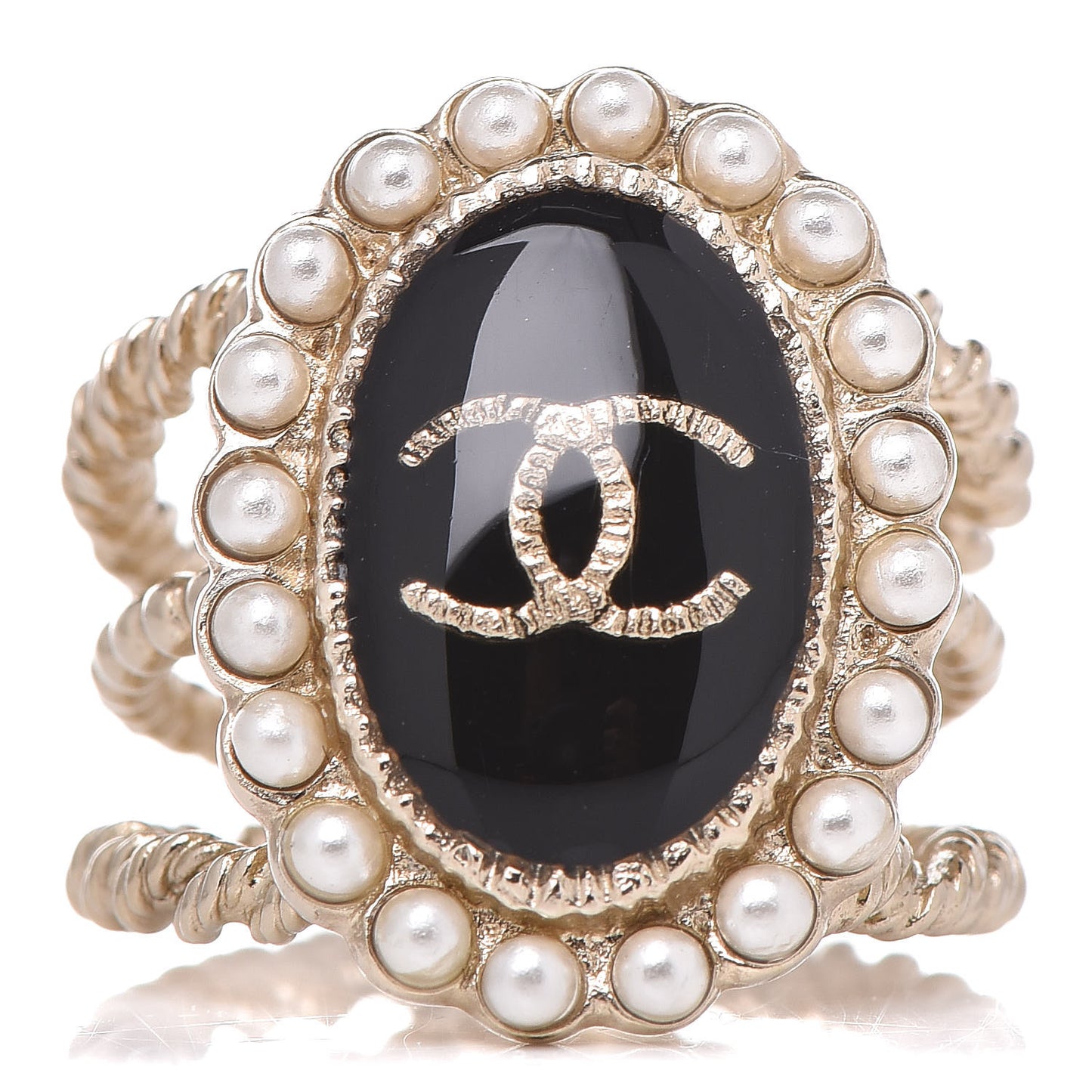 Enamel Pearl CC Ring 6.5 Black Gold