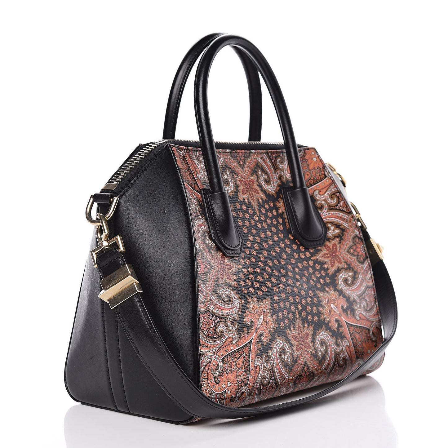 Textured Coated Canvas Paisley Print Small Antigona Black