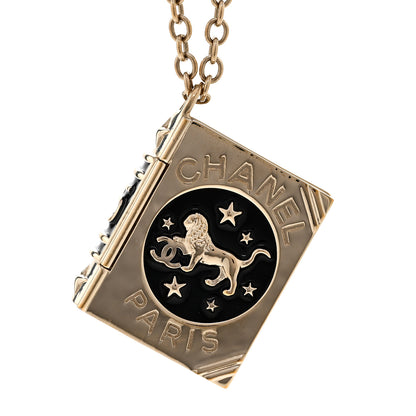 Chanel Metal CC Lion Book Locket Necklace Gold 4 of 5