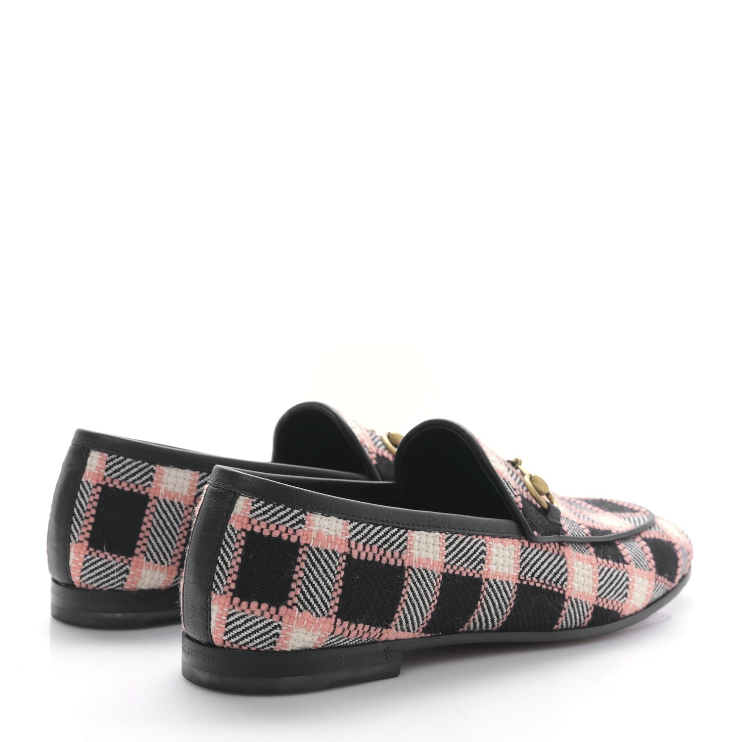 Gucci Tweed Check Horsebit Womens Jordaan Loafers 38 Black Pink Multicolor 4 of 8