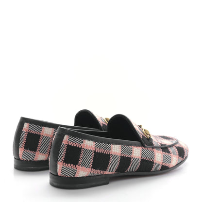 Gucci Tweed Check Horsebit Womens Jordaan Loafers 38 Black Pink Multicolor 4 of 8