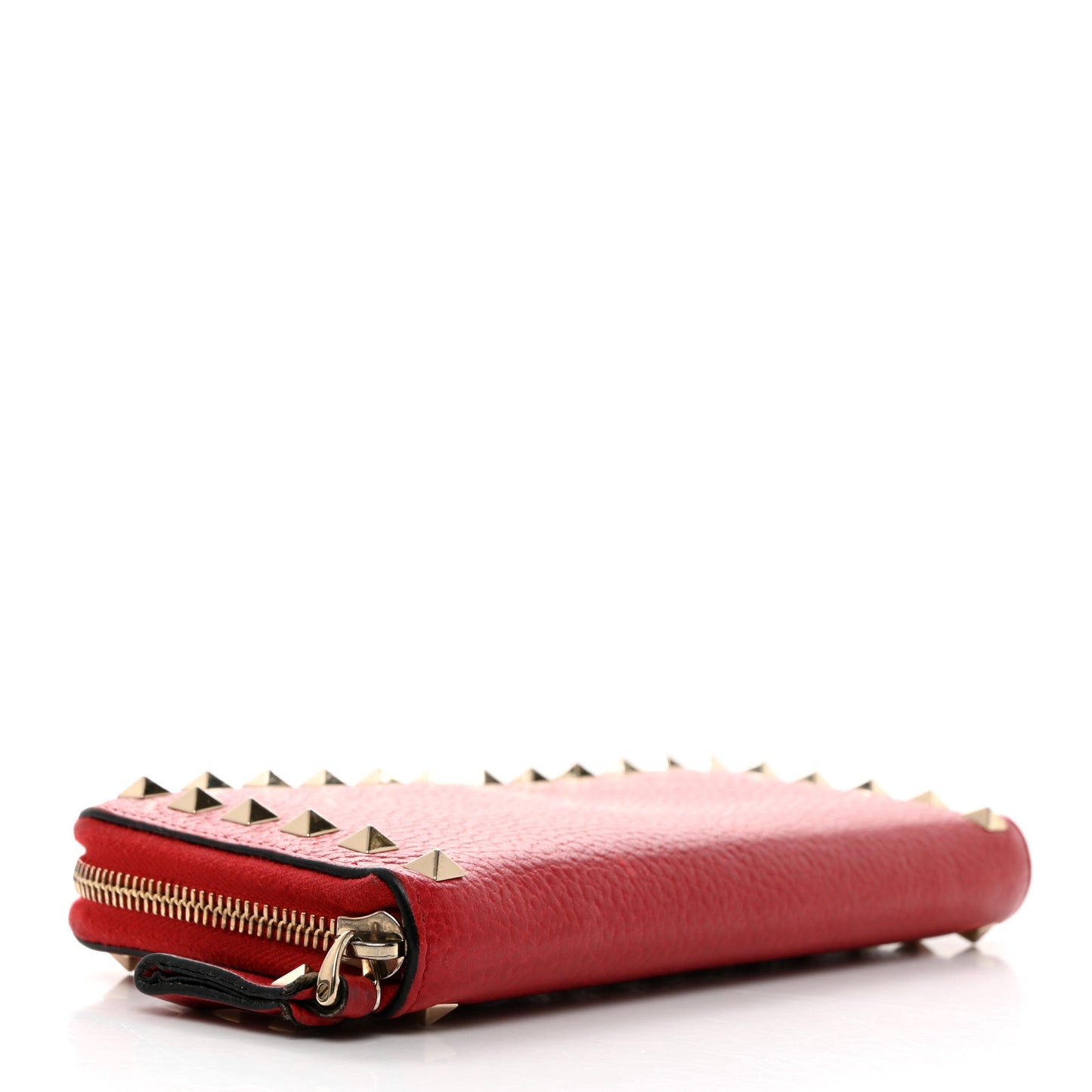 Pebbled Calfskin Rockstud Zip Around Wallet Rosso Valentino
