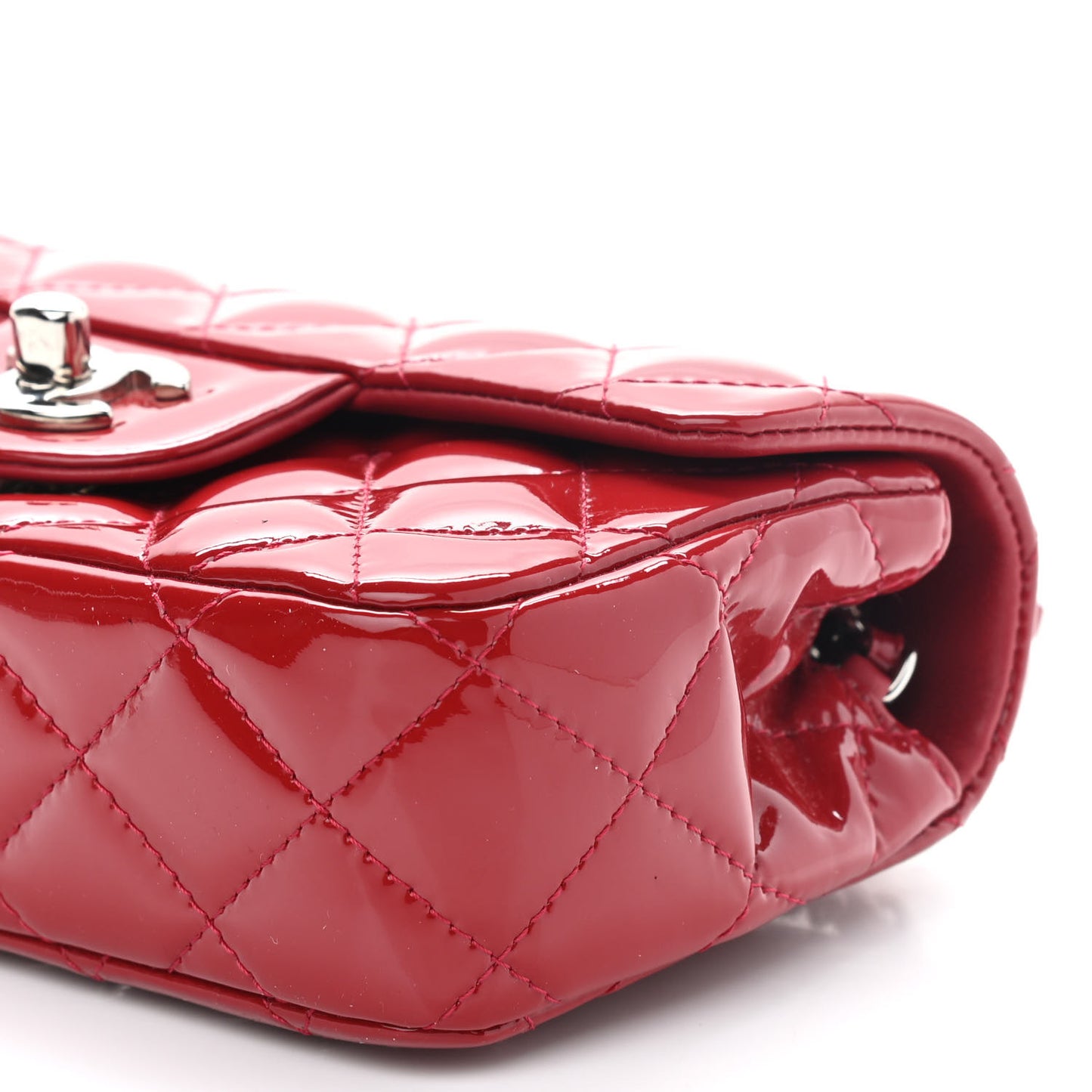 Patent Calfskin Quilted Extra Mini Rectangular Flap Red