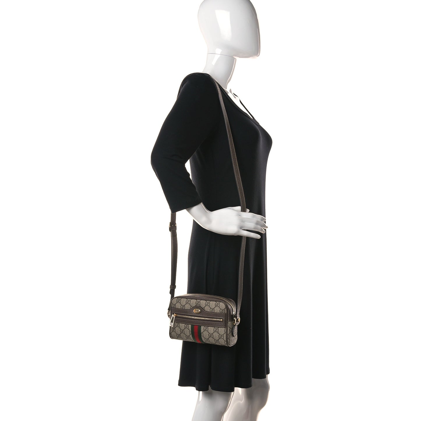 GG Supreme Monogram Web Mini Ophidia Shoulder Bag Brown