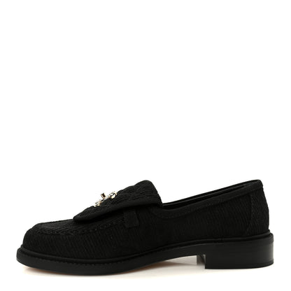 Chanel Corduroy Quilted CC Turnlock Loafers 36 Black 1 of 10