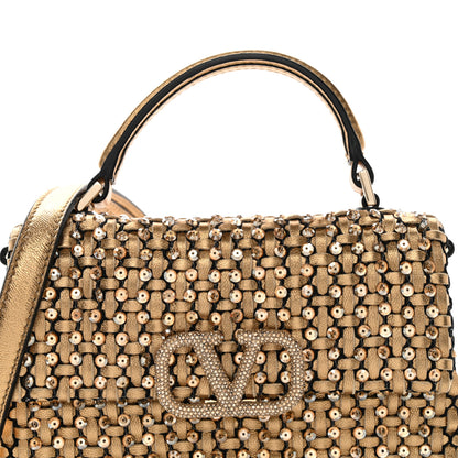 Valentino Garavani Metallic Calfskin Sequin Crystal Embroidered Mini Vsling Top Handle Bag Gold Multicolor 7 of 9